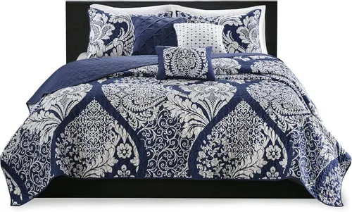 Vista 9 de Madison Park Vienna - Edredón reversible de algodón, diseño de costuras de lujo para todas las estaciones, colcha transpirable, fundas de almohada