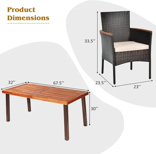 Vista 5 de Tangkula Patiojoy - Juego de comedor de 7 piezas, juego de conversación al aire libre con mesa superior de madera de acacia y 6 sillas apilables