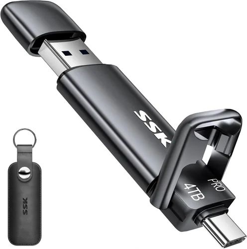 Vista 8 de SSK Unidad SSD USB C de 256GB hasta 1000MB/s, Unidad Flash Rápida, Unidad Dual Tipo-C + USB A 3.2 Gen 2 Unidades de Estado Sólido Externas, Memoria