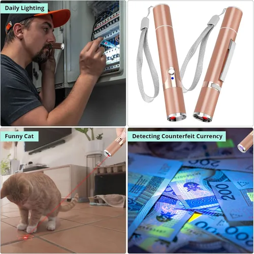 Vista 5 de TBTeek Juguetes para gatos, con funda de metal, 2 piezas, recargable, 7 patrones ajustables, juguete interactivo para gatitos, mascotas, perros, Oro