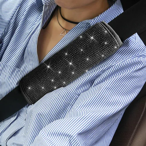 Vista 5 de Almohadillas para cinturón de seguridad de coche brillantes, 2 piezas, fundas para cinturón de seguridad de coche con cristales de strass