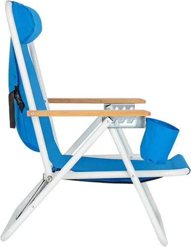 Vista 5 de Silla reclinable plegable de playa, ligera, portátil, con soporte para tazas para campamento, al aire libre, viajes