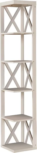 Vista 6 de Kings Brand Furniture esquinero de madera de 5 niveles, biblioteca y exhibidor, Madera, Blanco