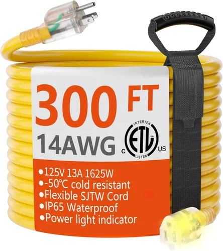 Vista 7 de HUANCHAIN Cable de extensión negro para interiores y exteriores, 3 pies, impermeable, calibre 16/3, flexible, resistente al frío, cable de extensión