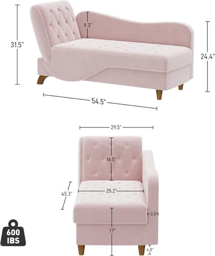 Vista 19 de Tumbona interior con almacenamiento, reposabrazos ajustable, silla de lectura reclinable, sofá cama con almohada, futón de terciopelo 3 en 1