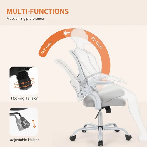 Vista 4 de Sweetcrispy Silla ergonómica de escritorio de malla con respaldo medio con ruedas, soporte lumbar y cómodos reposabrazos para el hogar, dormitorio