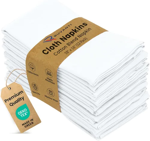 Vista 29 de Ruvanti Juego de 12 servilletas de tela de 18 x 18 pulgadas, lavables, suaves, duraderas, absorbentes, de mezcla de algodón, para hotel, almuerzo