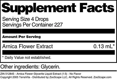 Vista 2 de Arnica flor glycerite Extracto de líquido (1 5)sin sabor (1oz, zin 512845), 1 Ounce, 2