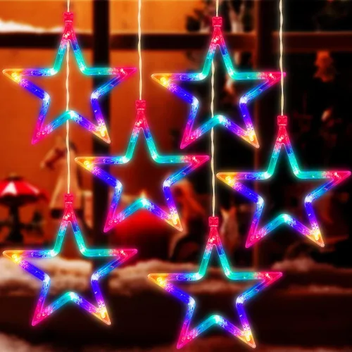 Vista 8 de 6 luces de estrella de Navidad para ventana, letreros iluminados de Navidad, coloridos que funcionan con pilas, luces de silueta con gancho