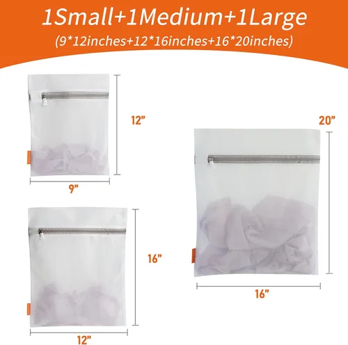 Vista 6 de Polecasa 3 bolsas de malla para lavandería con cremallera resistente para prendas delicadas, lencería, brasieres, ropa de bebé