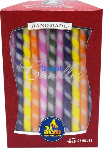 Vista 5 de Ner Mitzvah Velas de Janucá sin goteo de tamaño estándar, velas de Hanukkah multicolor en espiral que se adaptan a la mayoría de menorás, cera