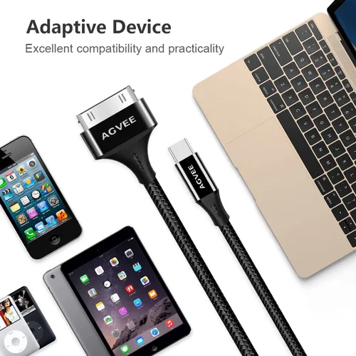 Vista 7 de AGVEE Paquete de 2 adaptadores de cable USB-C a 30 pines de 3.3 pies para iPhone 4/4S iPad 1/2/3 iPod, carcasa de metal trenzada tipo C a 30 pines