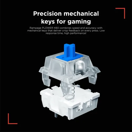Vista 8 de Rampage Plower K60 Teclado mecánico para juegos – 62 teclas, diseño compacto del 60%, interruptores azules OUTEMU, retroiluminación LED