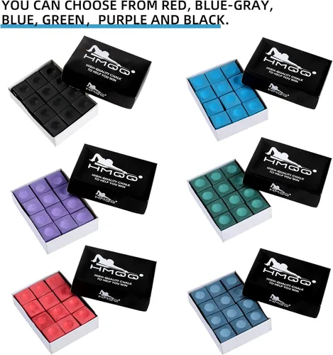 Vista 5 de HMQQ Pool Cue Chalk – 12 Pack Billiard Chalk, Low Dust & Anti-Slip Cue Chalk for Smooth, Accurate Shots – 6 Colors Available for Pool Lovers, Home
