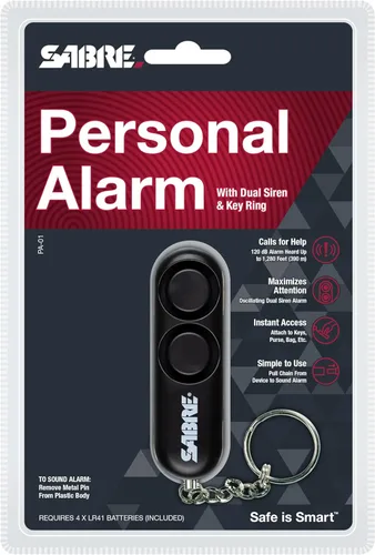 Vista 7 de SABRE Alarma personal con llavero, alarma de 120 dB, audible hasta 1,280 pies (1,279.5 ft), operación simple, reutilizable, negro