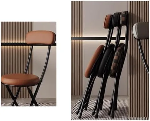 Vista 6 de Compact Foldable Bar Stool with Backrest & Round Cushion - Space-Saving Portable Chair for Kitchen, Dining, Living Room, Office & Balcony - Stylish