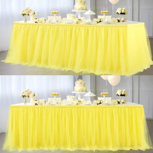 Vista 31 de Suppromo Falda de mesa de tul blanco de 6 pies para mesas rectangulares o mesas redondas, falda de mesa tutú, manteles blancos con volantes