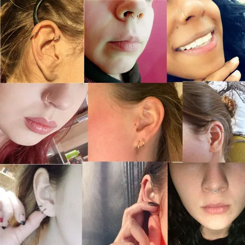Vista 7 de Aretes de aro de acero quirúrgico 316L para nariz aro de septum clicker con bisagras anillo de labio pendiente de perforación para cartílago