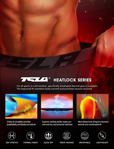Vista 43 de TSLA - Pantalones de compresión térmica para hombres, calzas deportivas para correr, ropa base de invierno