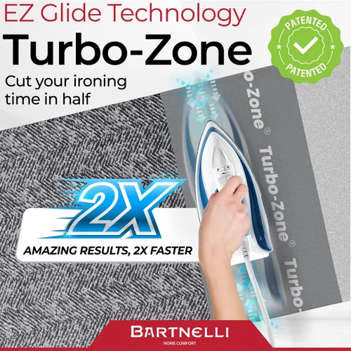 Vista 5 de Bartnelli - Tabla de planchar de servicio pesado 48x15 Diseñada y fabricada en Europa con tecnología patentada, zonas turbo y de apoyo