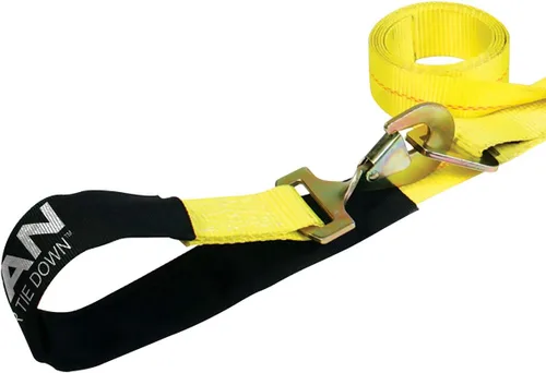 Vista 5 de VULCAN Correa combinada de amarre de eje con trinquete de gancho a presión, 2 pulgadas x 114 pulgadas, paquete de 4 unidades, amarillo clásico