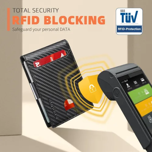 Vista 184 de RUNBOX - Carteras delgadas para hombre, cartera de piel con pinza para el dinero, cartera de bolsillo frontal con bloqueo RFID, tarjetero