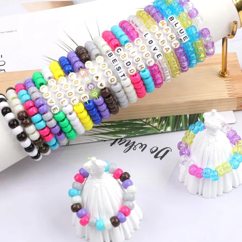 Vista 3 de 1000 piezas Cuentas de pony de 9 mm Turquesa Cuentas de plástico Barril de Turquesa para Pulsera, Cuentas de pelo para Trenzas, Llavero, Fabricación
