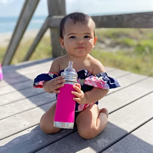 Vista 7 de Pura Kiki Botella de acero inoxidable de 9 oz/275 ml para bebés con manga, anti-cólico, 100% libre de plástico, certificada MadeSafe, silicona