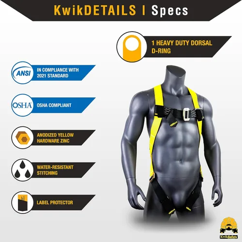 Vista 3 de KwikSafety - Charlotte, NC - TORNADO Fall Protection Safety Harness [Full Body Single D-Ring] Construction ANSI Tested OSHA