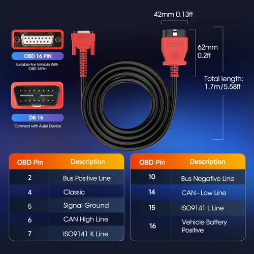 Vista 8 de Autel Cable de prueba principal original OBD2, conector de diagnóstico