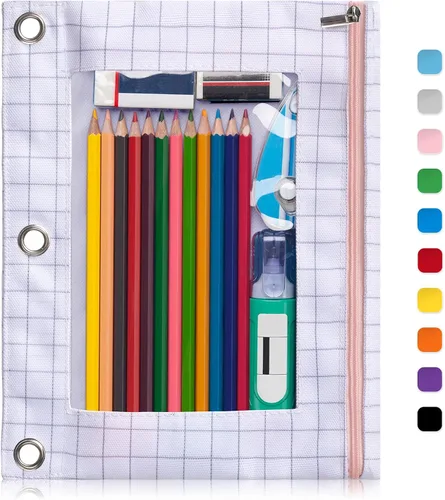 Vista 12 de Forvencer Estuche para lápices para carpeta de 3 aros, estuche transparente con ventana y cremallera suave, bolsa para lápices de gran capacidad