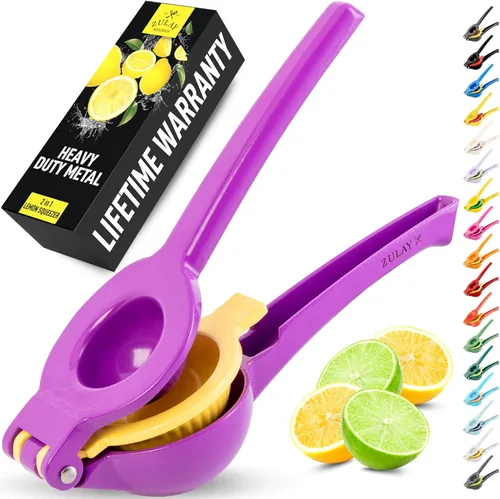 Vista 13 de Zulay Kitchen Exprimidor de limón 2 en 1 de metal, exprimidor de mano de extracción máxima resistente, exprimidor de limón que recibe hasta