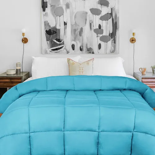 Vista 19 de Superior Edredón sólido de microfibra cepillada, ropa de cama alternativa al plumón, reversible, peso medio, esponjoso, decorativo, relleno de Azul