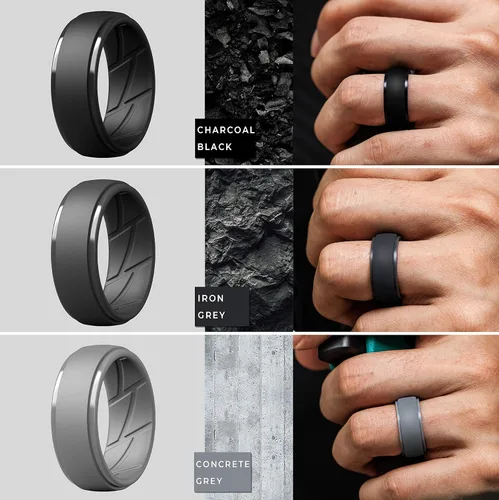 Vista 3 de ThunderFit - Anillos de silicona para hombre, ranuras de flujo de aire transpirables, bandas de boda de goma de 2564 de pulgada (10 mm) de ancho