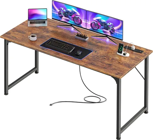 Vista 18 de PRAISUN Escritorio para computadora de oficina de 47 x 20 pulgadas con tomas de corriente y puerto USB-C, escritorio para juegos más grande