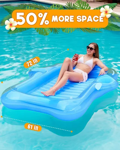 Vista 6 de Snowalva Inflatable Tanning Pool Lounger Float, Pool Floats Adult with Automatic Spray Cooling, 5 in 1 Suntan Tub Raft Floatie, Sunbathing Bed