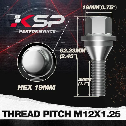Vista 2 de KSP - 20 pernos de rueda ET M12x1.25 para 2018-2024 Je/ep Renegade Cherokee Compass Dodg-e Dart, 0.716 pulgadas de longitud, pernos de rueda de una