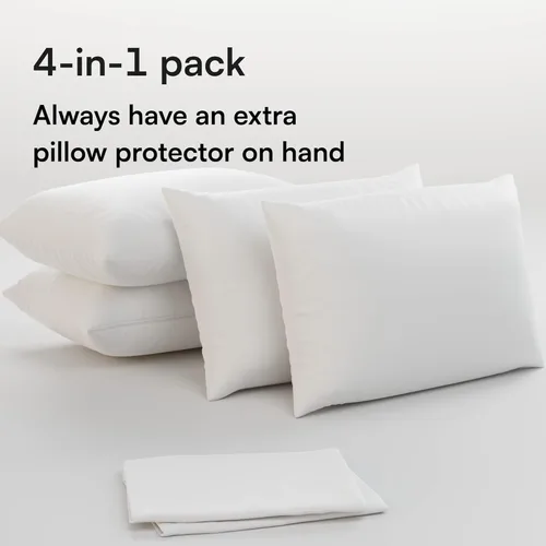 Vista 2 de Juego de 4 fundas de almohada estándar 20 x 26 con cremalleraSet de microfibra blanca cepillada suave que reduce la irritación respiratoria