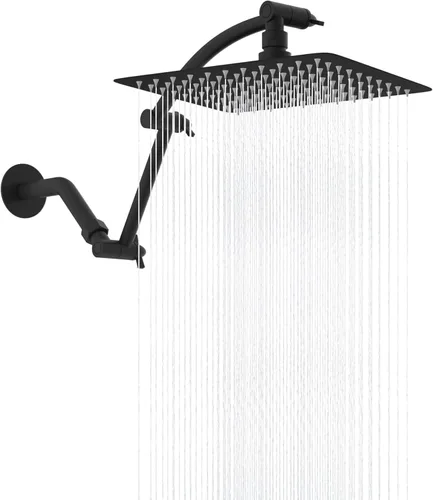 Vista 13 de Hibbent Cabezal de ducha de lluvia de metal, cabezal de ducha cuadrado de alta presión de 8 pulgadas con brazo de extensión de ducha de 16 pulgadas