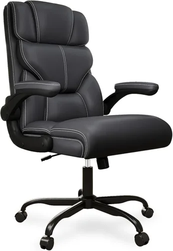 Vista 8 de Silla de oficina ejecutiva con reposabrazos abatibles, sillas ergonómicas de escritorio para computadora, silla de oficina de cuero con respaldo