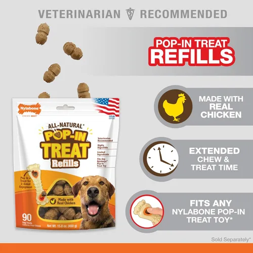 Vista 2 de Nylabone Juguete masticable de recambio Pop-In Treat, golosinas naturales para perros para dispensar golosinas, sabor a pollo, 30
