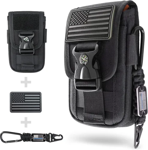 Vista 9 de WYNEX Funda táctica Molle para teléfono con hebilla de brújula, funda táctica Molle para teléfono universal, bolsa de cinturón y cintura para iPhone