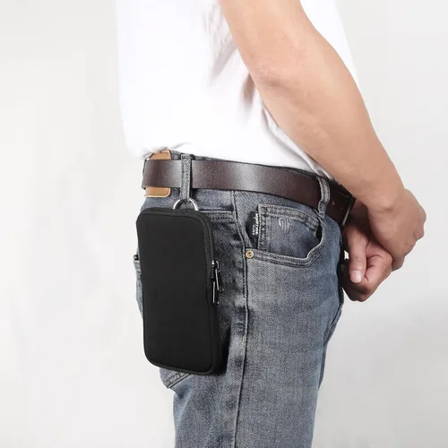 Vista 7 de Riñonera para teléfono celular para hombres y mujeres, pequeña bolsa de cintura para teléfono celular, funda vertical con clip para cinturón