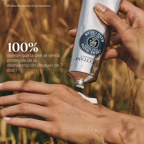 Vista 4 de L'OCCITANE Crema de Manos con 20% de Manteca de Karité Orgánica, Nutre y Protege las Manos Secas, de Absorción Rápida, No Grasa, Deja la Piel