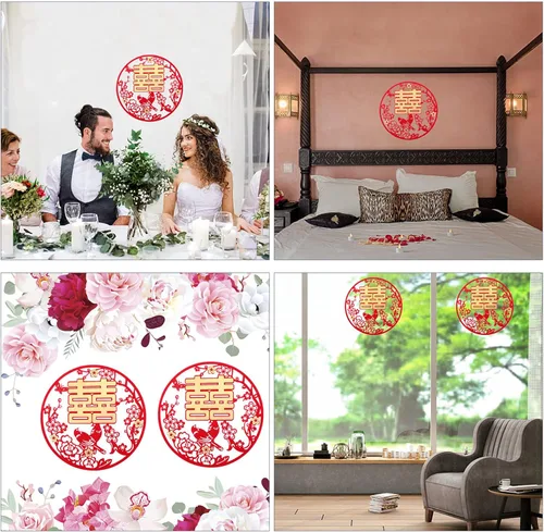 Vista 4 de NUOBESTY 3 calcomanías de boda chinas, suministros de decoración de boda tradicionales, adornos de decoración de platos de frutas y ropa de cama