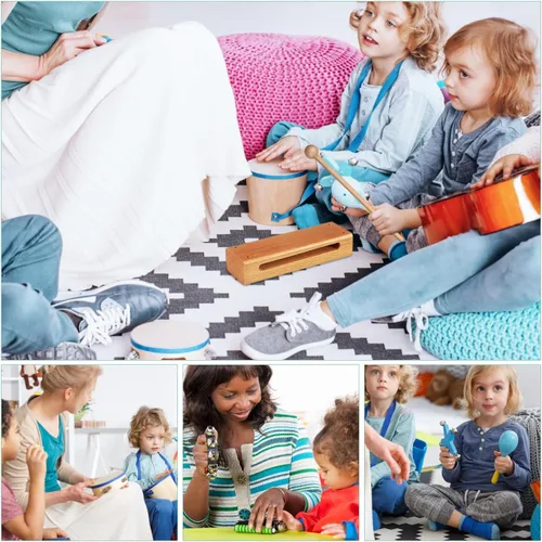 Vista 6 de Mikinona 2 Sets orff instrumento música lummi palos instrumentos de percusión bloque de madera con mazo madera bloques de percusión de mano bloques