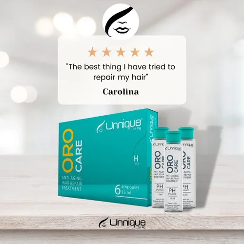 Vista 4 de UNNIQUE Oro Care - Ampollas para el cuidado del cabello postratamiento, extensor de tratamiento de queratina y tu seguro de queratina para bloquear