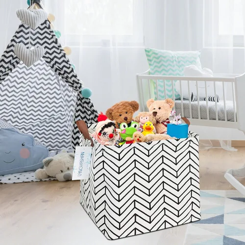 Vista 7 de Cajas de almacenamiento cuadradas e impermeables de lona para la ropa sucia/el cuarto de los niños, cajas para estantes, cestas de regalo