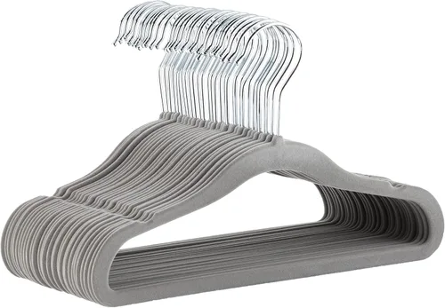 Vista 17 de Amazon Basics Perchas antideslizantes de terciopelo para niños, 11.6 pulgadas (para ropa de bebé), paquete de 30 unidades, color beige