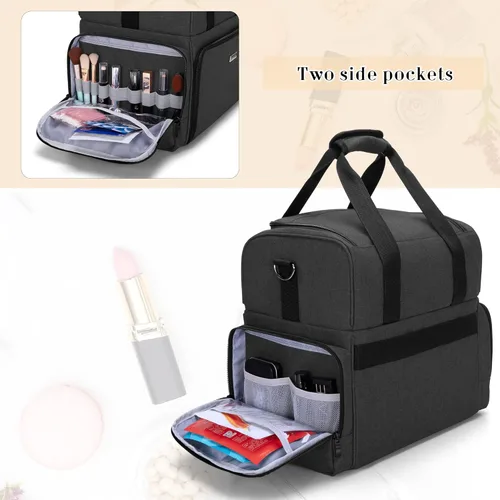 Vista 4 de BAFASO Bolsa de maquillaje de viaje grande de 2 capas con 3 bolsas interiores extraíbles, bolsa para el cabello, bolsa de cosméticos, estuche